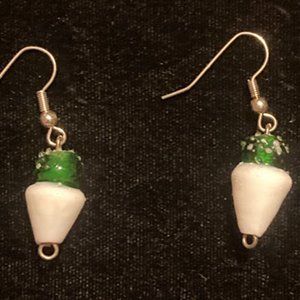 Handmade green snow cone lamp work earrings